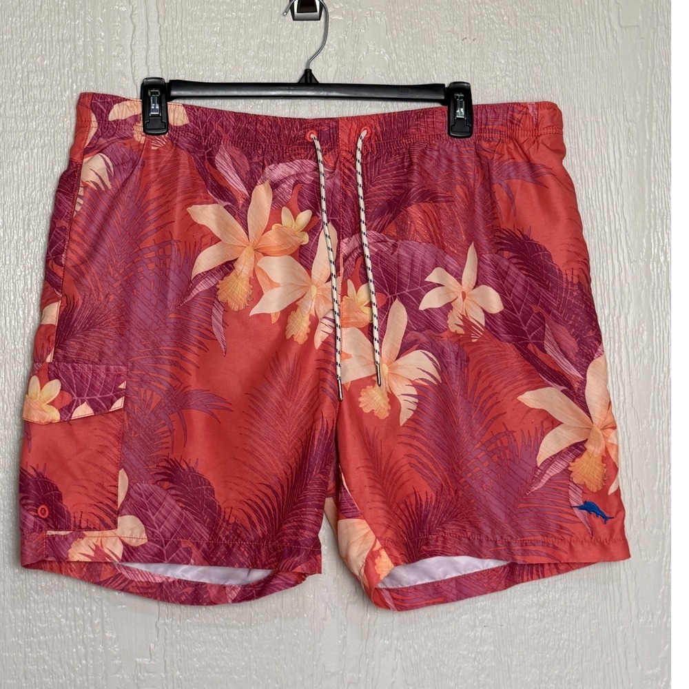 Tommy Bahama Relax Mens XXL Swim Trunks Tropical Floral Palm Coral Red Shorts